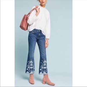 Anthro Pilcro and the Letterpress Floral Embroidered Hi-Rise Flare Jeans SZ 30